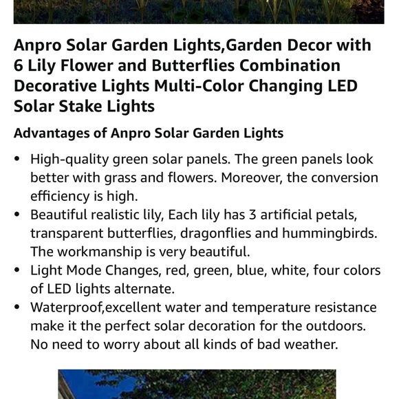 Anpro Outdoor Solar LED 2-pack of 3 Flowers Garden Lights Waterproof - Picture 9 of 16